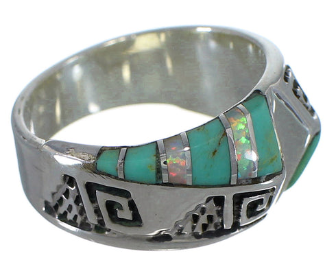Authentic Sterling Silver Turquoise Opal Water Wave Ring Size 7 EX56568